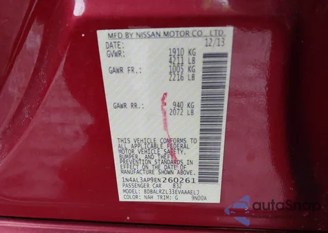 2014 Nissan Altima 2.5 S из США, поврежденный, VIN 1N4AL3AP9EN260261